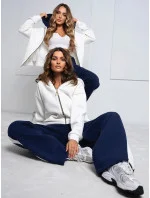 Bílo-tmavě modrý hrubší dámský bavlněný komplet s rozepínací mikinou (503) Bílo-tmavě modrý hrubší dámský bavlněný komplet s rozepínací mikinou (503)