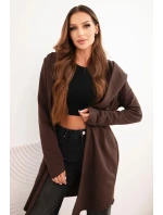 Dámská bavlněná bunda s kapucí a prodlouženým předním dílem hnědá