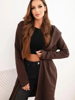 Dámská bavlněná bunda s kapucí a prodlouženým předním dílem hnědá