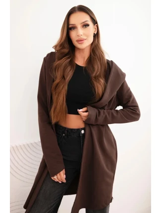 Dámská bavlněná bunda s kapucí a prodlouženým předním dílem hnědá