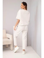 Dámský viskózový komplet máslový s krátkým rukávem a kalhotami s ohrnutou nohavicí světle béžový