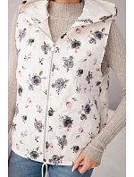 Dámská prošívaná vesta s květinami s kapucí grafitová