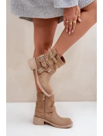 Dámské Semišové Boty Na Nízkém Blokovém Podpatku Se Pásky Zazoo 3644 Béžové