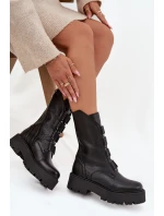 Dámské kotníkové boty z přírodní kůže na platformě Zazoo 3795 Černé