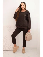 Dámský souprava z viskózy s prošívanou mikinou a kalhotami hnědý