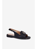 Elegantní Dámské Sandály Na Plochém Podpatku S Dekorací S.Barski KV51-082 Černé Elegantní Dámské Sandály Na Plochém Podpatku S Dekorací S.Barski KV51-082 Černé