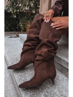 Nazouvací dámské kozačky na jehlovém podpatku Ysolienne – čokoládové