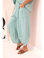 Komplet z viskózy halenka + kalhoty tmavá máta
