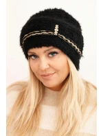 Dámská zimní čepice huňatá s perlami a ozdobným vzorem černá Dámská zimní čepice huňatá s perlami a ozdobným vzorem černá