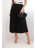 Dámská viskózová sukně s páskem a záhyby černá
