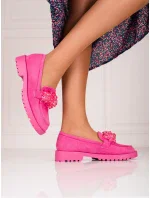 Stylové mokasíny dámské růžové na plochém podpatku Stylové mokasíny dámské růžové na plochém podpatku