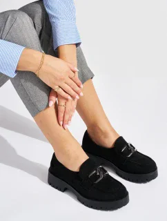 Výborné mokasíny černé dámské platforma