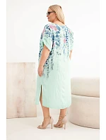 Dámské viskózové šaty Plus Size s krátkým rukávem a rozparky po stranách mintová