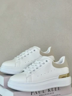 Nízké Dámské Tenisky Na Platformě Z Eko Kůže Bílo-Béžové Nevelena