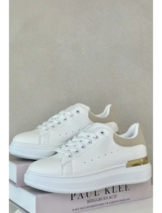 Nízké Dámské Tenisky Na Platformě Z Eko Kůže Bílo-Béžové Nevelena