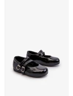 Lakované dětské balerínky s ramínky, černá Margenis