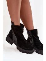 Dámské zateplené kotníkové boty z přírodního semiše D&A – černé