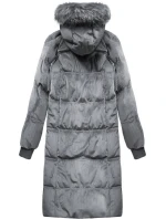 Šedá dámská manšestrová zimní bunda s kapucí (7763)