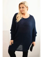 Dámský svetr Plus Size s mohair pončo modrý Dámský svetr Plus Size s mohair pončo modrý