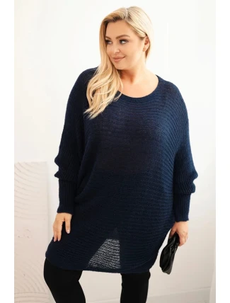 Dámský svetr Plus Size s mohair pončo modrý Dámský svetr Plus Size s mohair pončo modrý