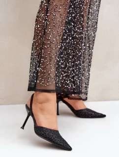 Lodičky S Otevřenou Patou Ozdobené Leskem Černé Berilae