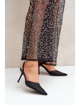 Lodičky S Otevřenou Patou Ozdobené Leskem Černé Berilae Lodičky S Otevřenou Patou Ozdobené Leskem Černé Berilae