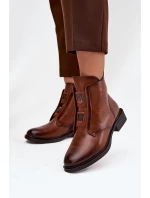 Dámské boty s izolací na nízkém podpatku s ozdobami hnědé Tavressa