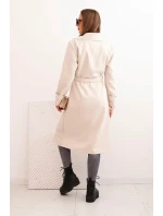 Dámský semišový plášť v pase s límcem a knoflíky světlá béžová