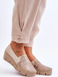 Kožené tenisky na klínku Maciejka 5814A-10 Béžová