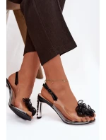 Sandály na podpatku s ozdobou a krystaly D&A MR52-236 Černé