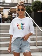 Dámské oversize tričko s nápisem, bavlněné, bílé, FashionStreet NX9003RY Dámské oversize tričko s nápisem, bavlněné, bílé, FashionStreet NX9003RY