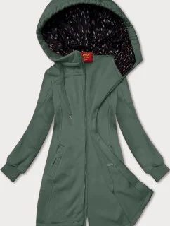 Šedozelená dlouhá dámská rozepínací mikina s kapucí LHD (AMG-693A)