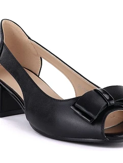 Blokové lodičky s otevřenou špičkou a mašlí černé Potocki 12812