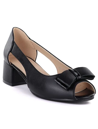 Blokové lodičky s otevřenou špičkou a mašlí černé Potocki 12812