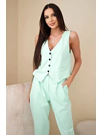 Dámský elegantní komplet s vestou na knoflíky a kalhotami mátový