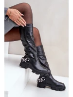 Kozačky Na Plochém Podpatku S Řetězem Černé Nauricette