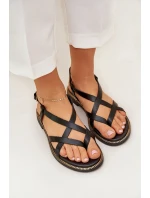 Kožené Ploché Sandály S Propletenými Pásky Zazoo 40429 Černé Kožené Ploché Sandály S Propletenými Pásky Zazoo 40429 Černé