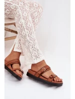 Dámské platformové nazouváky s pásky a zlatými sponami Camel Rirea