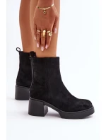 Eko Semišové Dámské Kotníkové Boty Na Podpatku Zateplené Černé Meriluna