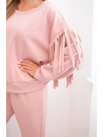 Komplet dámský máslový s třásněmi na rukávech tmavě pudrově růžový