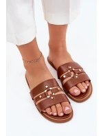 Plážové Dámské Pantofle Se Zlatým Detailem Camel Noroti