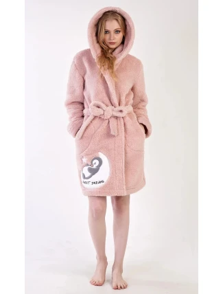 Dámský župan krátký s kapucí Sweet dreams Pudr růžová - Vienetta Dámský župan krátký s kapucí Sweet dreams Pudr růžová - Vienetta