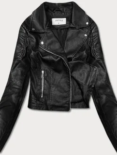 Krátká černá bunda ramoneska z ekologické kůže (11Z8028)