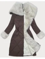 Coffee-béžová prošívaná zimní bunda s kožešinovou podšívkou Way Mode (WD202308) Coffee-béžová prošívaná zimní bunda s kožešinovou podšívkou Way Mode (WD202308)