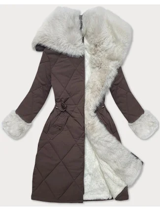 Coffee-béžová prošívaná zimní bunda s kožešinovou podšívkou Way Mode (WD202308) Coffee-béžová prošívaná zimní bunda s kožešinovou podšívkou Way Mode (WD202308)