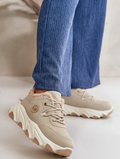 Zateplené Dámské Sportovní Boty Na Šněrování Na Platformě Béžové Bialoa