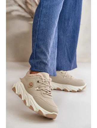 Zateplené Dámské Sportovní Boty Na Šněrování Na Platformě Béžové Bialoa