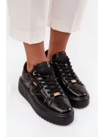Dámské lakované tenisky na platformě – černé Lee Cooper