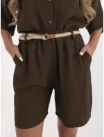 Tmavě hnědé dámské kraťasy s přídavkem lnu (6620)