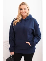 Dámská mikina s kapucí a klokaní kapsou Plus Size bavlněná modrá